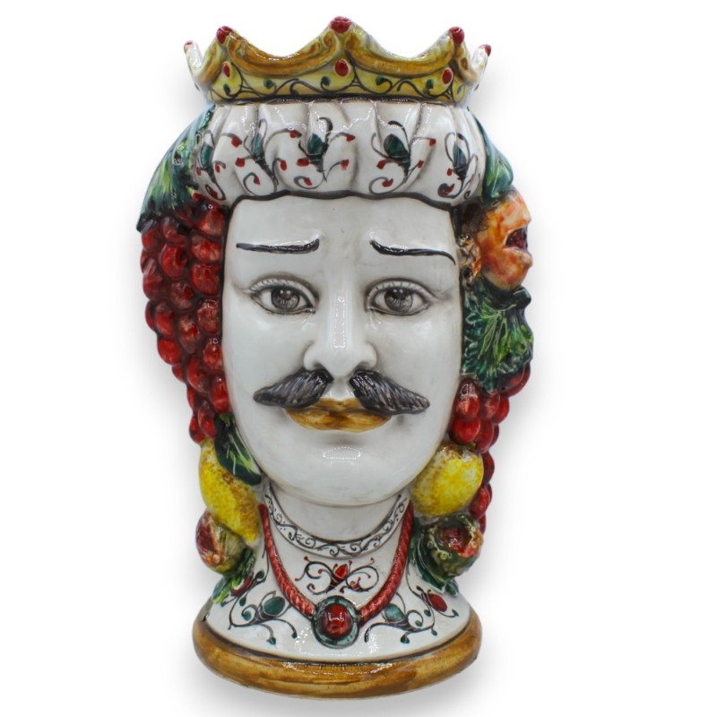 Maurische Köpfe aus Caltagirone, Höhe ca. 38 cm. (Pärchen) mit Krone, Zitronen und Trauben - 