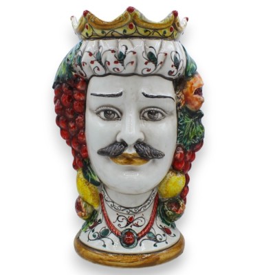 Maurische Köpfe aus Caltagirone, Höhe ca. 38 cm. (Pärchen) mit Krone, Zitronen und Trauben - 