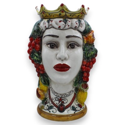 Maurische Köpfe aus Caltagirone, Höhe ca. 38 cm. (Pärchen) mit Krone, Zitronen und Trauben - 