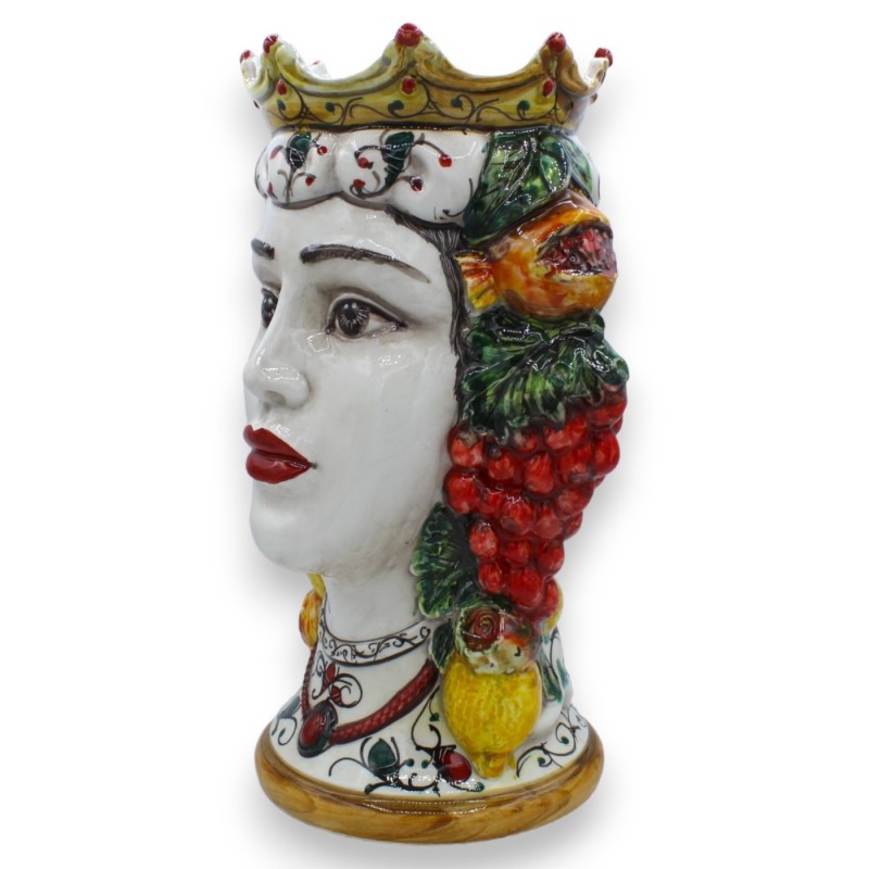 Maurische Köpfe aus Caltagirone, Höhe ca. 38 cm. (Pärchen) mit Krone, Zitronen und Trauben - 
