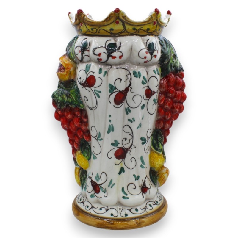Maurische Köpfe aus Caltagirone, Höhe ca. 38 cm. (Pärchen) mit Krone, Zitronen und Trauben - 