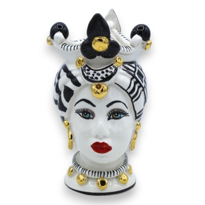 Teste di Moro Caltagirone h 17 cm ca. Rifinita con smalto oro zecchino 24k, fondo bianco e nero - 