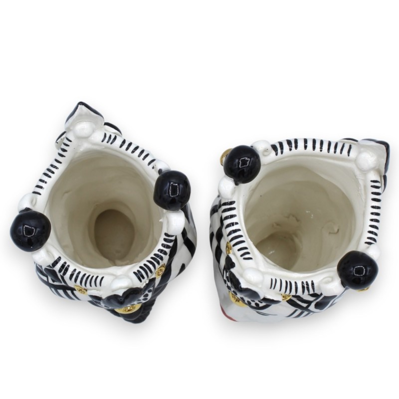 Coppia Teste di Moro Caltagirone h 17 cm ca. con smalto ORO zecchino 24k, fondo bianco e nero - 