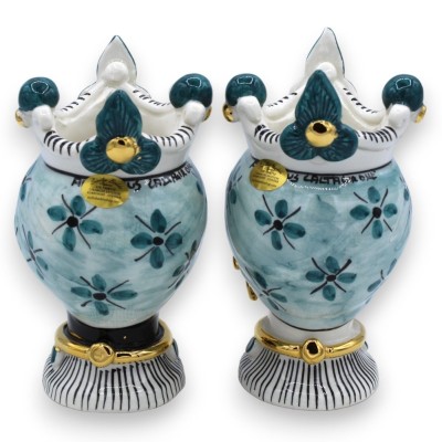 Paar Moro-Köpfe Caltagirone H ca. 17 cm mit 24-karätiger GOLD-Emaille und blaugrünen Details - 