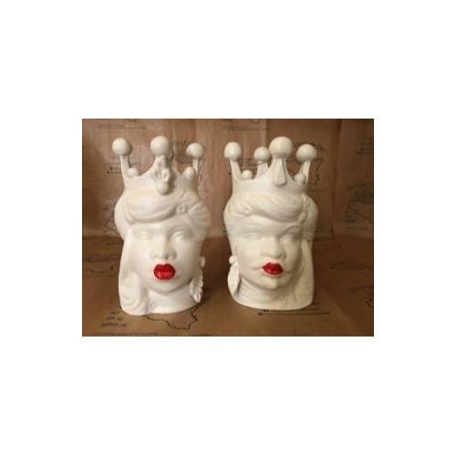 Pair of Head of Moro Caltagirone Bianco Opaco lengte ongeveer 18 cm - 