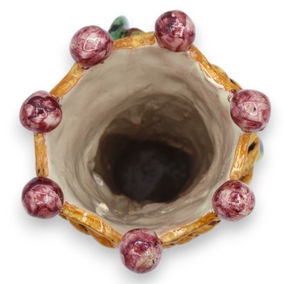 Jano de duas faces, cabeça de cerâmica de Caltagirone com duas faces, aprox. 18 cm de altura, com coroa, trança e pera e