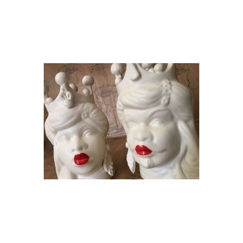 Pair of Moor's Heads Caltagirone Matt White height about 18 cm -  2