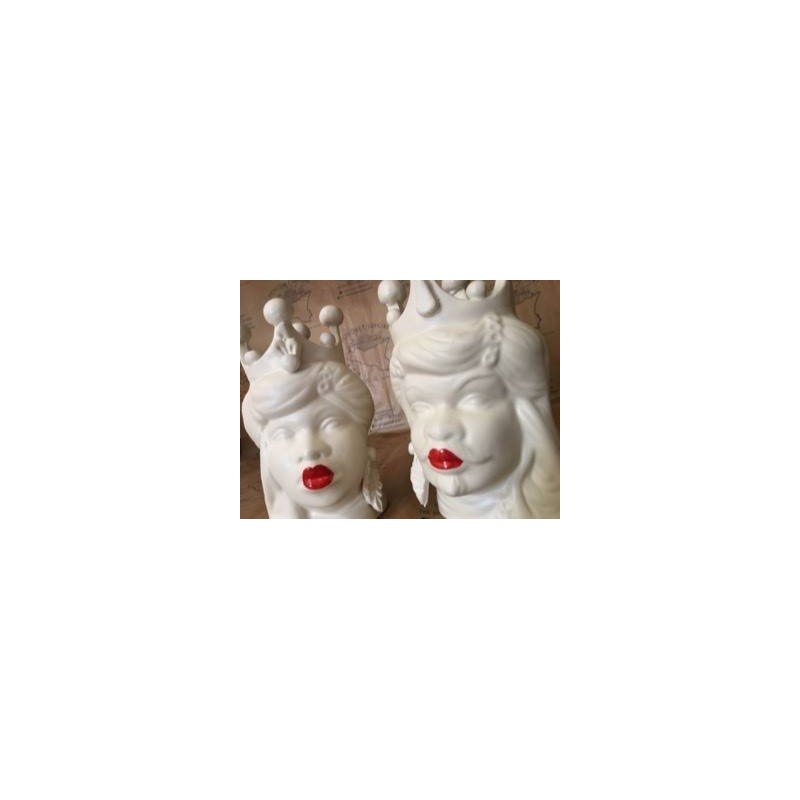 Paire de têtes Caltagirone Moro blanc mat, hauteur environ 18 cm - 