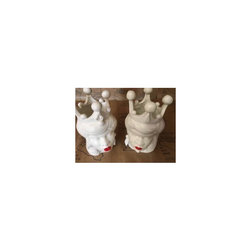 Coppia Teste di Moro Caltagirone Bianco Opaco altezza circa 18 cm - 