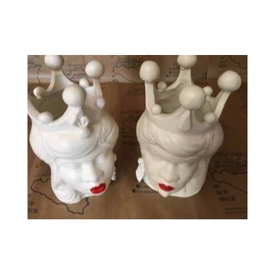 Par de cabezas de Caltagirone Moro blanco mate, altura aproximada de 18 cm - 