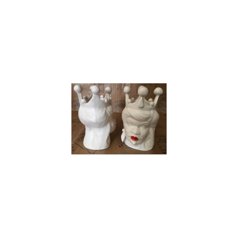 Coppia Teste di Moro Caltagirone Bianco Opaco altezza circa 18 cm - 