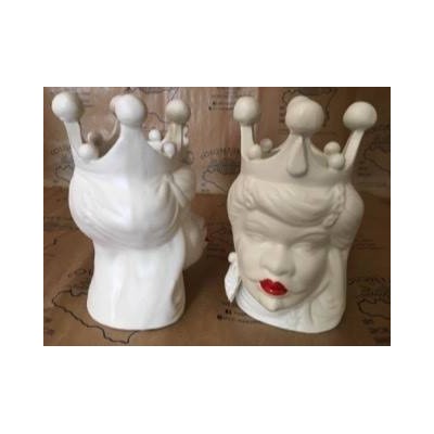 Paire de têtes Caltagirone Moro blanc mat, hauteur environ 18 cm - 