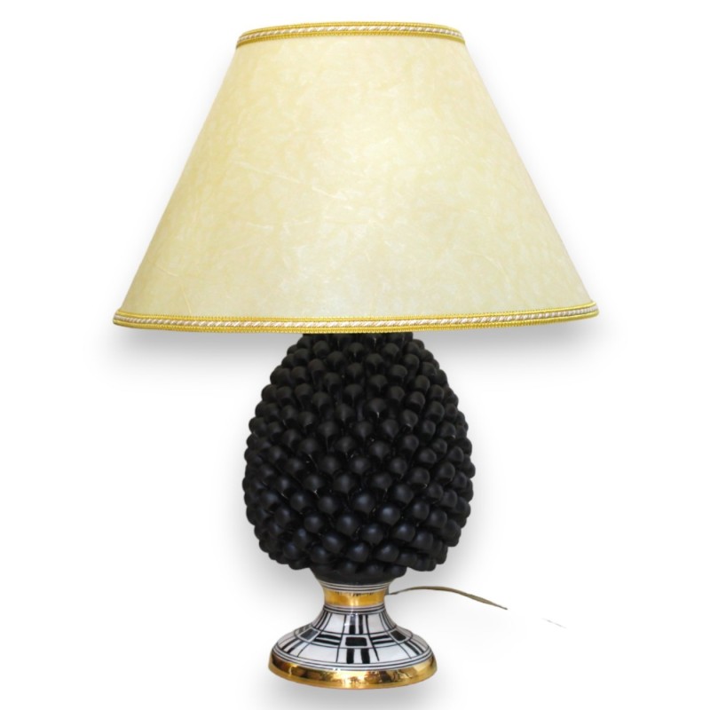 Lamp Pigna Caltagirone, h 55 cm ca. ÉLITE-serie, satijnzwart met modern design steel, 24-karaats puur gouden email - 