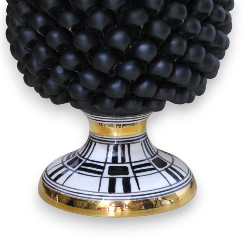Lume Pigna Caltagirone, h 55 cm ca. serie ÈLITE, nero satinato con gambo Design moderno, smalto Oro Zecchino 24k - 