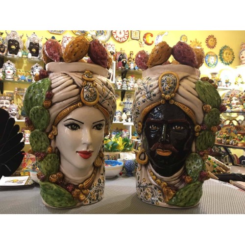 Moorkopf Caltagirone - H ca. 47 cm (1 Stück) Kronen- und Kaktusfeigenapplikationen - 