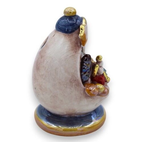 Ei kerststal h 11 cm ca. polychromatisch parelmoer email, Caltagirone keramiek, details in 24k puur goud -  2