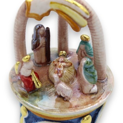 Caltagirone ceramic nativity scene in tower, decorations in 24k pure gold, h16 cm approx. Form NF - 