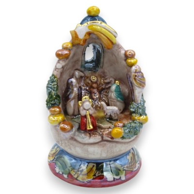 Belén artesanal, en caseta, en cerámica fina de Caltagirone, adornos en oro puro de 24k, h 13 cm aprox. Formulario NF - 