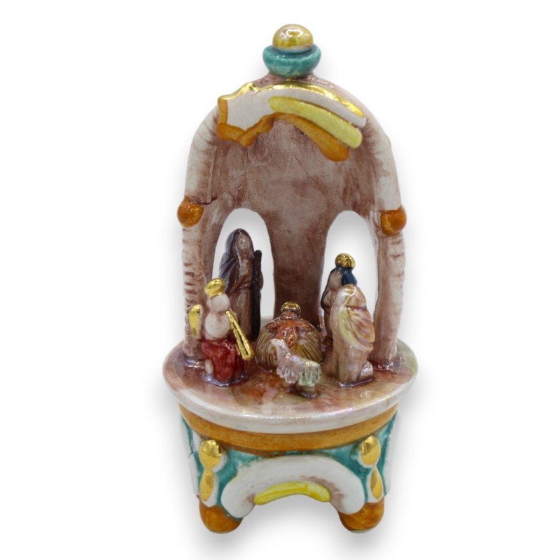 Presépio cúpula h 14 cm aprox. esmalte madrepérola policromado, cerâmica Caltagirone, detalhes em ouro puro 24k - 