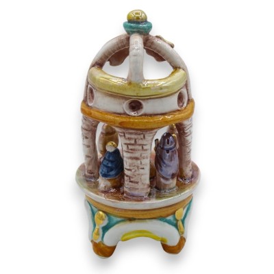 Belén artesanal, en campana azul, en cerámica fina de Caltagirone, adornos en oro puro de 24k, h 14 cm aprox. Formulario