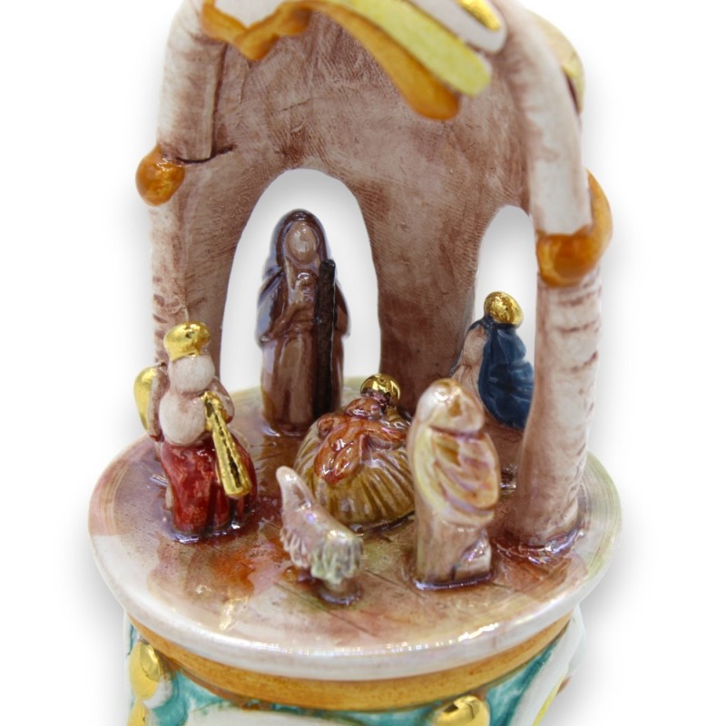 Presepe Cupola h 14 cm ca. Smalto Madreperla, ceramica Caltagirone, dettagli in Oro Zecchino 24k - 