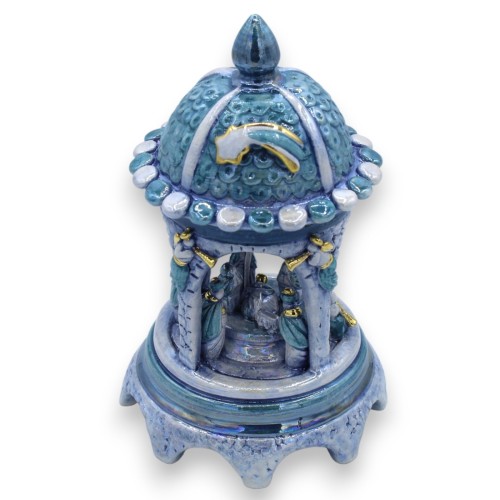 Presepe Cupola Barocca ceramica Caltagirone h 20 cm ca. monocromatica, Blu antico, dettagli Smalto Oro Zecchino 24k e Ma
