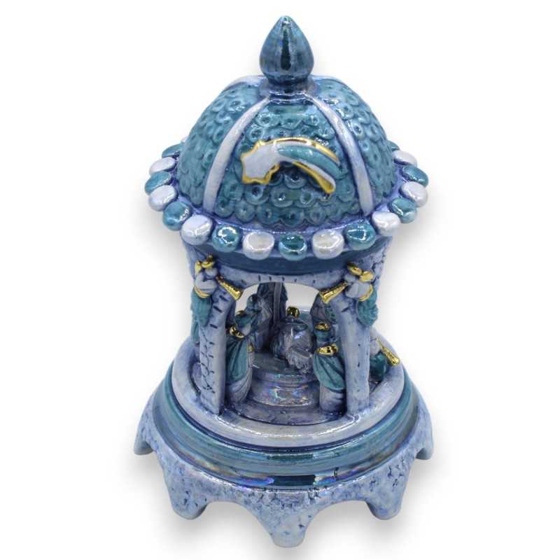 Crèche de Noël en forme de dôme baroque h environ 21 cm Émail nacre bleu antique monochromatique, céramique Caltagirone,