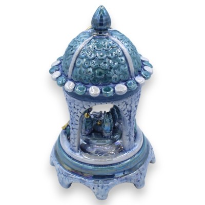 Crèche de Noël en forme de dôme baroque h environ 21 cm Émail nacre bleu antique monochromatique, céramique Caltagirone,