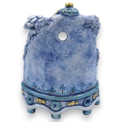 Grot kerststal h 17 cm ca. monochroom antiek blauw parelmoer glazuur, Caltagirone keramiek, details in 24k puur goud - 