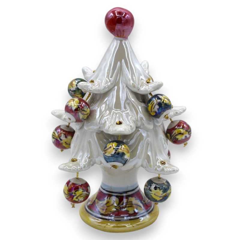 Árbol de navidad serie ÈLITE Caltagirone cerámica h 16 cm aprox. Esmalte blanco envejecido y nácar, bolas móviles y deco