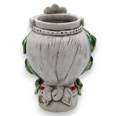 Cabeça castanha escura Moresca em cerâmica Caltagirone h 20 cm aprox. (1pc) com friso, folhas e limões em relevo - 