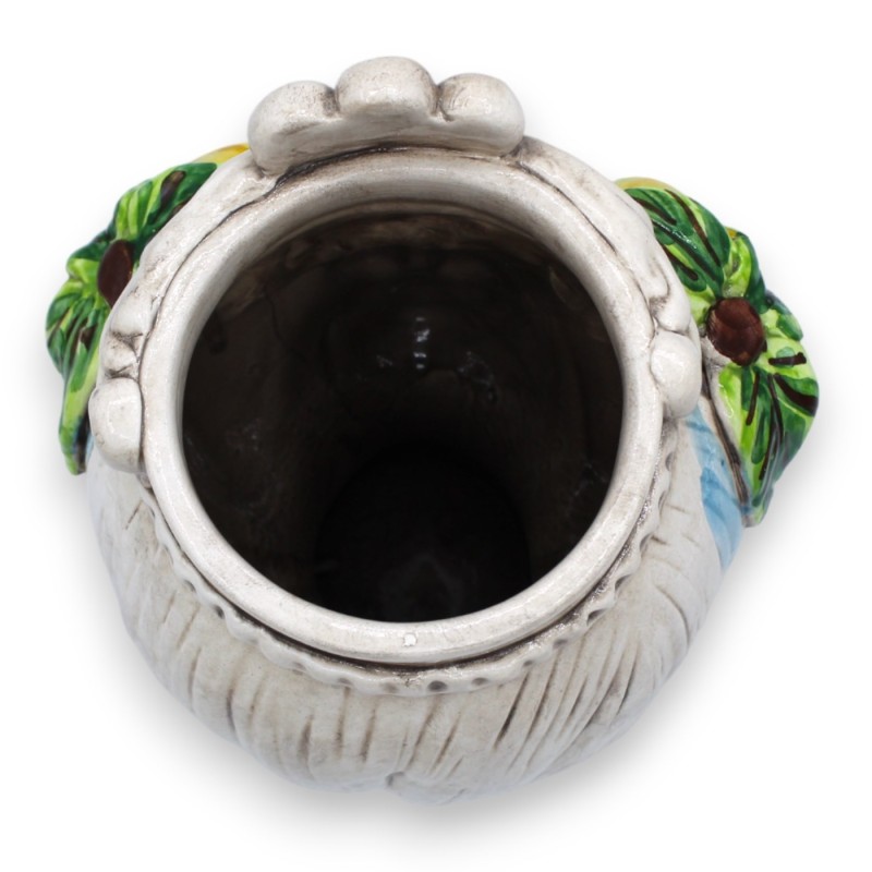 Cabeça castanha escura Moresca em cerâmica Caltagirone h 20 cm aprox. (1pc) com friso, folhas e limões em relevo - 