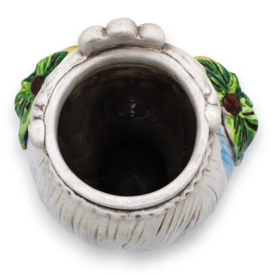 Cabeça castanha escura Moresca em cerâmica Caltagirone h 20 cm aprox. (1pc) com friso, folhas e limões em relevo - 