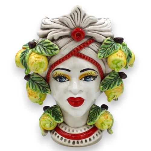 Moors hoofd in Caltagirone keramiek h 28 cm ca. (1st) met fries en citroenapplicaties