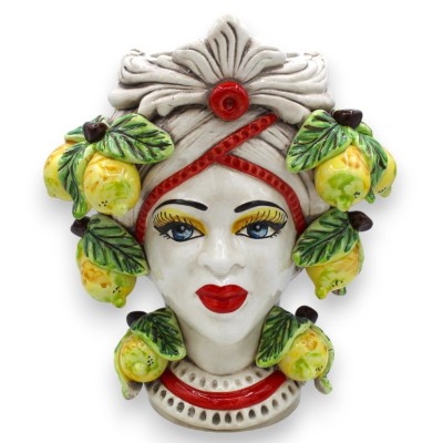 Testa Moresca in Ceramica Caltagirone h 28 cm ca. (1Unità) con fregio e applicazioni di limoni - 
