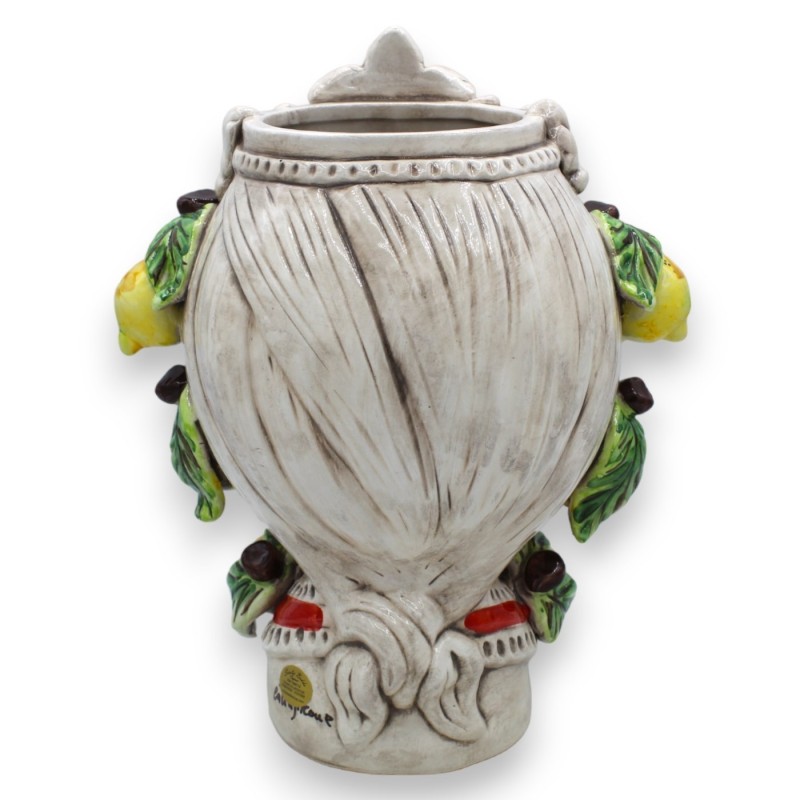 Moorish head in Caltagirone ceramic h 28 cm approx. (1pc) with frieze and lemon applications - 