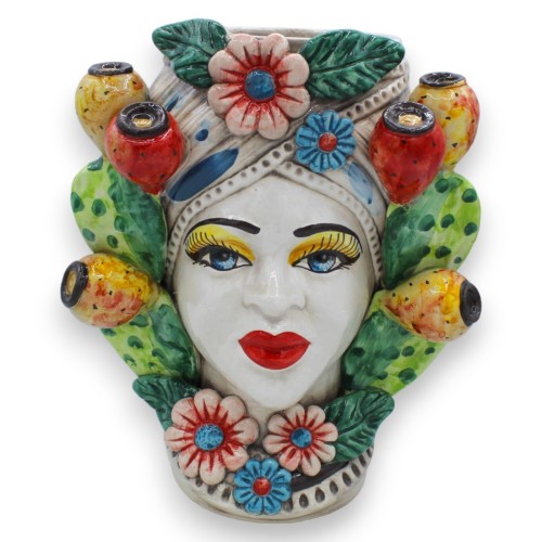 Moors hoofd in Caltagirone keramiek h 26 cm ca. (1st) met cactusvijg- en bloemapplicaties