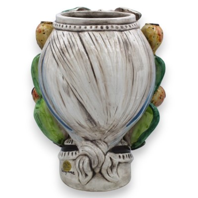 Tête mauresque en céramique de Caltagirone h environ 26 cm. (1Pc) avec applications de figue de Barbarie et de fleurs - 