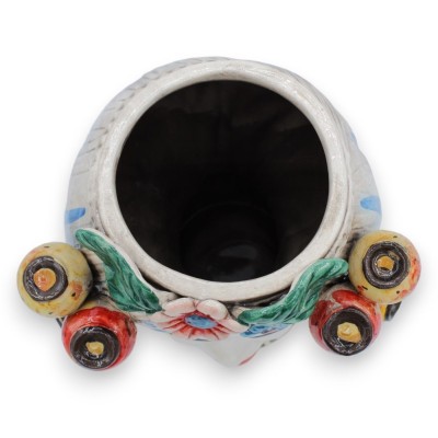 Testa Moresca in Ceramica Caltagirone h 26 cm ca. (1Unità) con applicazioni di ficodindia e fiori - 