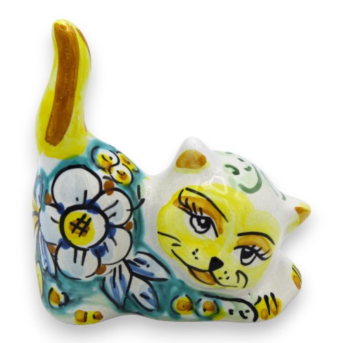 Gato de cerâmica Caltagirone, decorado com limões, 11 cm aprox. mod FL -  2