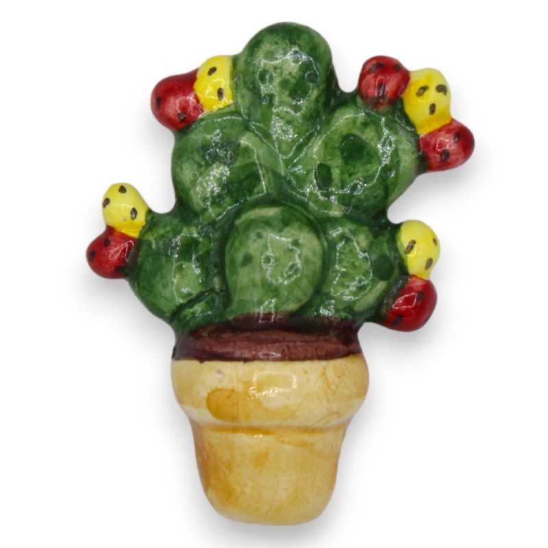 Magnet Magnet jar with prickly pear shovel in Sicilian ceramic entirely made and decorated by hand (1pc) - 