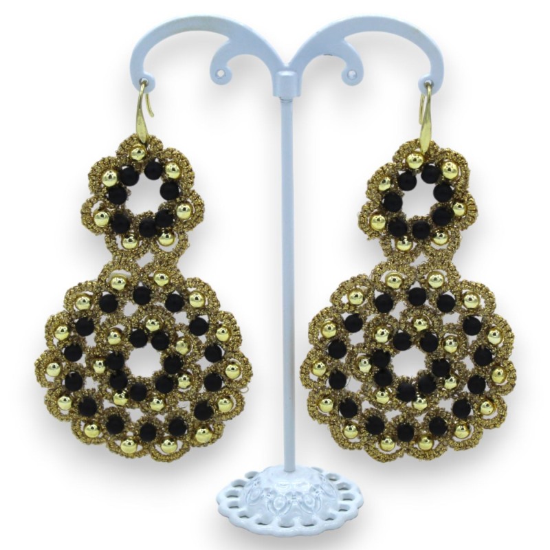 Tatting spetsörhängen - ca h 9 cm med satin onyx - 