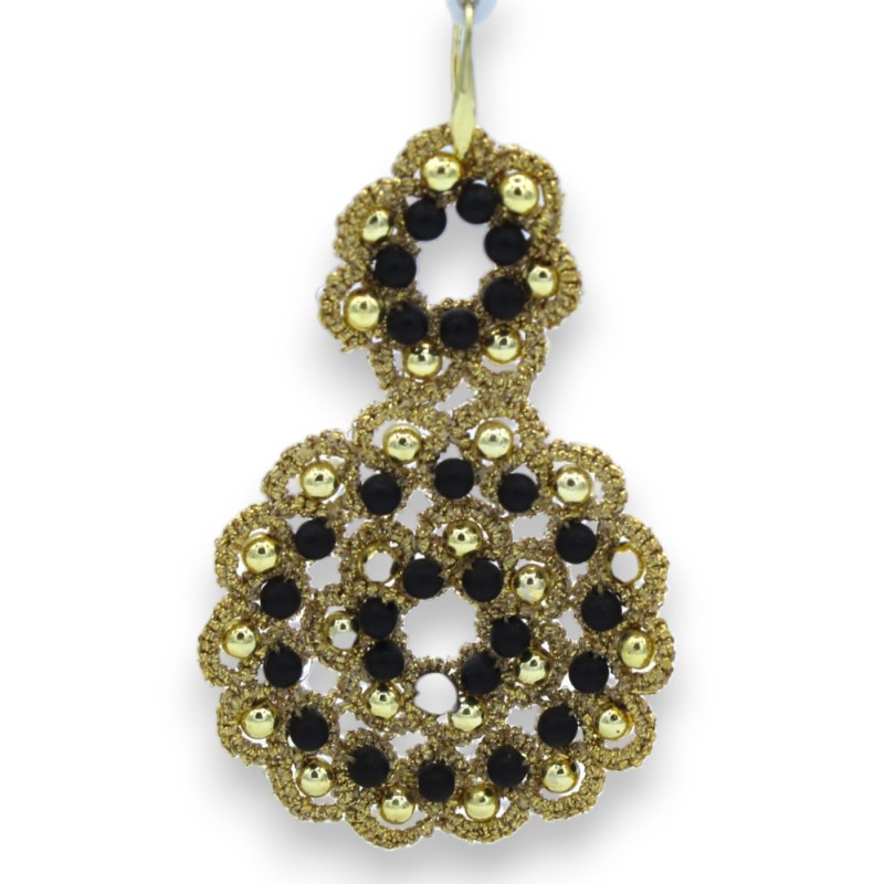 Tatting spetsörhängen - ca h 9 cm med satin onyx - 