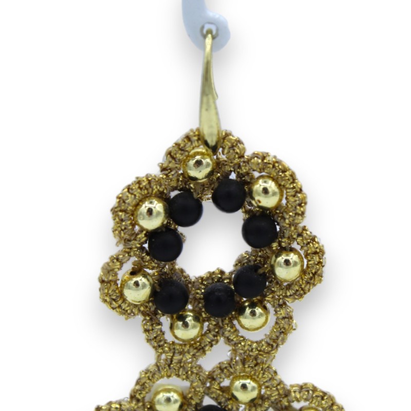 Boucles d'oreilles en dentelle frivolité - environ h 9 cm avec onyx satiné - 