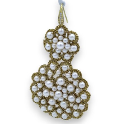 Tatting lace earrings - approx. h 9 cm with pearls and hook studded with zircons - 