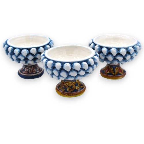 Vase Caltagirone Mezza Pigna - Ø 12 et h 9 cm environ. (1pc) Bleu Antique, décoration de tige aléatoire - 