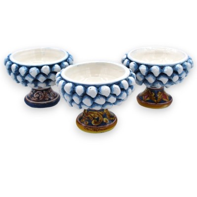 Vaso Mezza Pigna Caltagirone - Ø 12 e h 9 cm ca. (1Unità) Blu Anticato, decoro gambo casuale - 