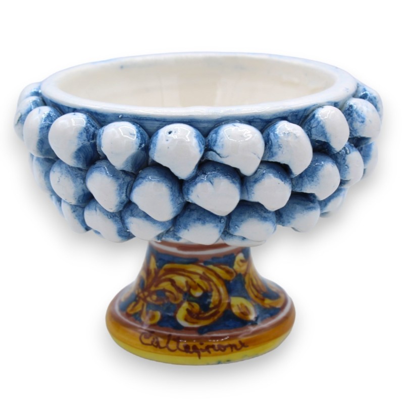 Jarrón Caltagirone Mezza Pigna - Ø 12 y h 9 cm aprox. (1 pieza) azul antiguo, decoración de tallo aleatorio. - 