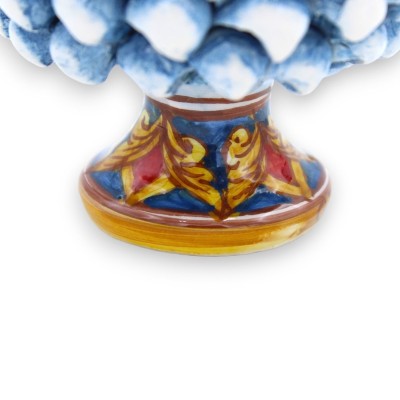 Jarrón Caltagirone Mezza Pigna - Ø 12 y h 9 cm aprox. (1 pieza) azul antiguo, decoración de tallo aleatorio. - 