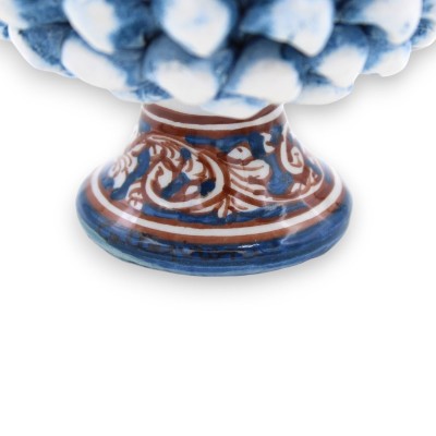 Jarrón Caltagirone Mezza Pigna - Ø 12 y h 9 cm aprox. (1 pieza) azul antiguo, decoración de tallo aleatorio. - 